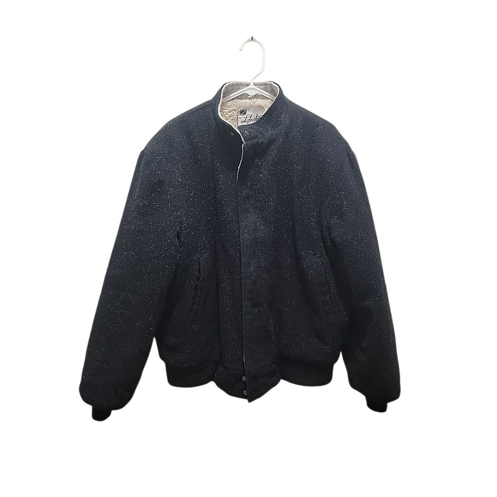 Vintage Lakeshire Made In USA Faux Sherpa Lined Bomber Jacket Full Zip Wool XL